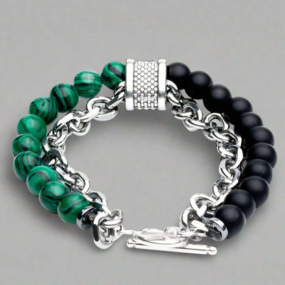 BEADFUSION GREEN-  Natural Beads Bracele - Become Money Magnet - Malachite Natural Stone Colorful 7 Chakra Energy Stretch Bracelet (8inch) - THE MEN THING