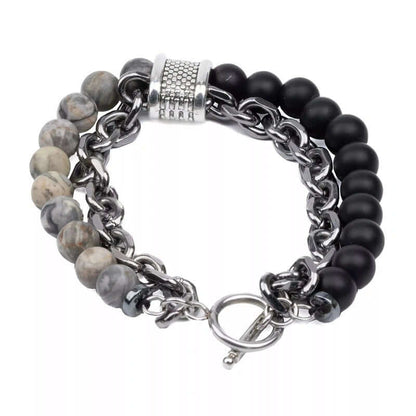 BEADFUSION GREY - Natural Beads Bracelet for Men - Become Money Magnet - Natural Flash Stone Colorful 7 Chakra Energy Stretch Bracelet (8inch) - THE MEN THING
