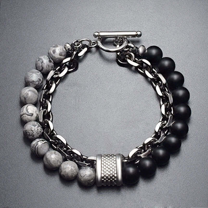 BEADFUSION GREY - Natural Beads Bracelet for Men - Become Money Magnet - Natural Flash Stone Colorful 7 Chakra Energy Stretch Bracelet (8inch) - THE MEN THING