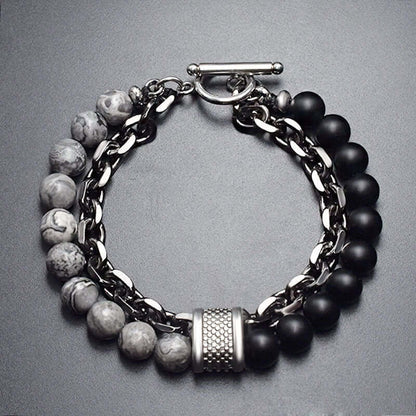 BEADFUSION GREY - Natural Beads Bracelet for Men - Become Money Magnet - Natural Flash Stone Colorful 7 Chakra Energy Stretch Bracelet (8inch) - THE MEN THING