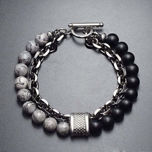 BEADFUSION GREY - Natural Beads Bracelet for Men - Become Money Magnet - Natural Flash Stone Colorful 7 Chakra Energy Stretch Bracelet (8inch) - THE MEN THING