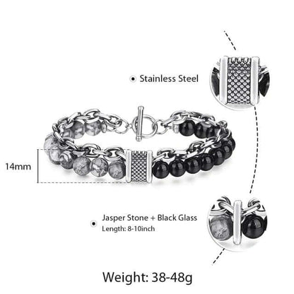 BEADFUSION GREY - Natural Beads Bracelet for Men - Become Money Magnet - Natural Flash Stone Colorful 7 Chakra Energy Stretch Bracelet (8inch) - THE MEN THING