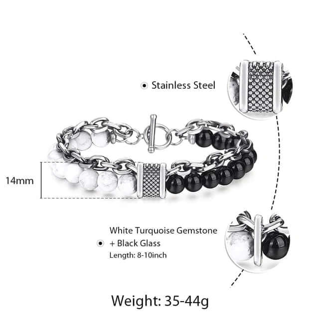 BEADFUSION WHITE - Natural Beads Bracelet for Men - Become Money Magnet - Natural Volcanic Stone Colorful 7 Chakra Energy Stretch Bracelet (8inch) - THE MEN THING