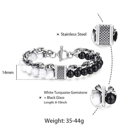 BEADFUSION WHITE - Natural Beads Bracelet for Men - Become Money Magnet - Natural Volcanic Stone Colorful 7 Chakra Energy Stretch Bracelet (8inch) - THE MEN THING