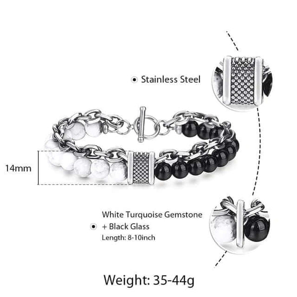 BEADFUSION WHITE - Natural Beads Bracelet for Men - Become Money Magnet - Natural Volcanic Stone Colorful 7 Chakra Energy Stretch Bracelet (8inch)