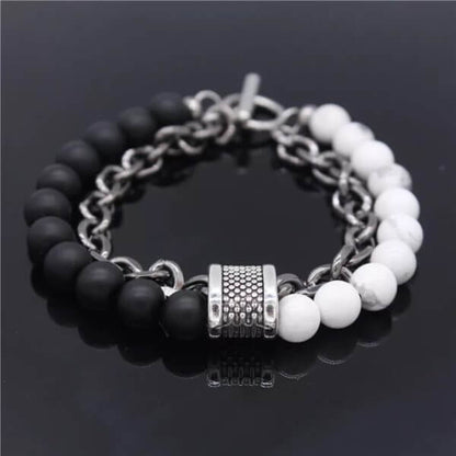 BEADFUSION WHITE - Natural Beads Bracelet for Men - Become Money Magnet - Natural Volcanic Stone Colorful 7 Chakra Energy Stretch Bracelet (8inch) - THE MEN THING