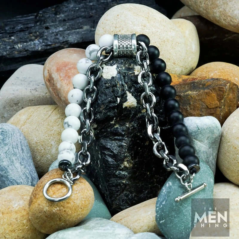 BEADFUSION WHITE - Natural Beads Bracelet for Men - Become Money Magnet - Natural Volcanic Stone Colorful 7 Chakra Energy Stretch Bracelet (8inch) - THE MEN THING