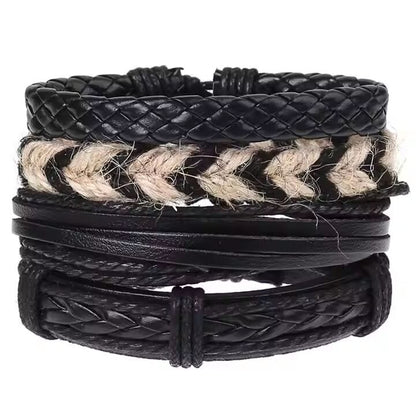 BEAST’S KNOT - 4 Pcs Genuine Braided Leather Bracelet Set for Men & Boys (8 inch) - THE MEN THING