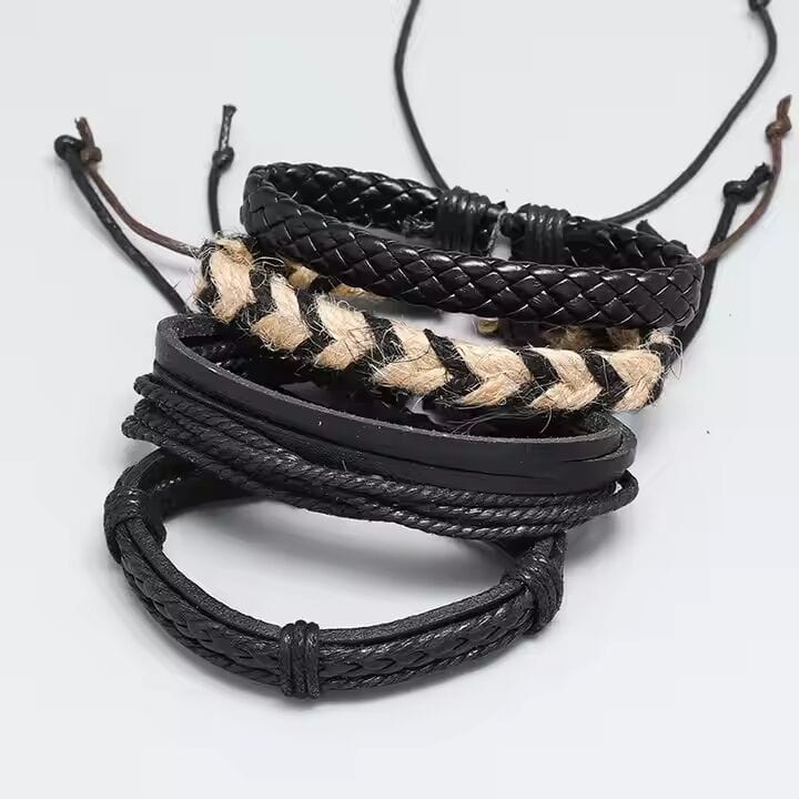 BEAST’S KNOT - 4 Pcs Genuine Braided Leather Bracelet Set for Men & Boys (8 inch) - THE MEN THING