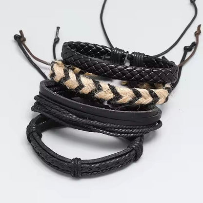 BEAST’S KNOT - 4 Pcs Genuine Braided Leather Bracelet Set for Men & Boys (8 inch) - THE MEN THING