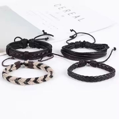 BEAST’S KNOT - 4 Pcs Genuine Braided Leather Bracelet Set for Men & Boys (8 inch) - THE MEN THING