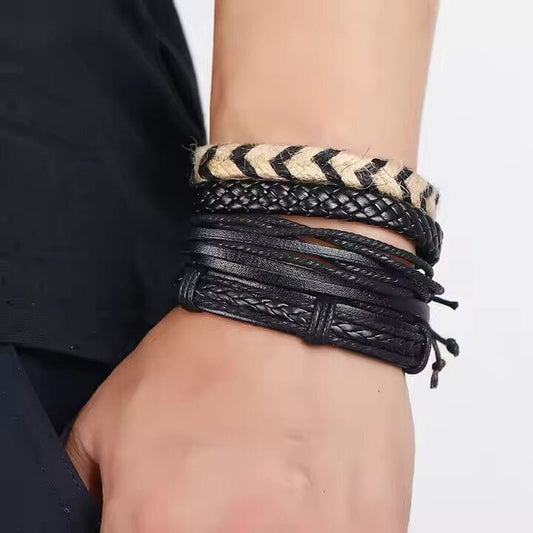 BEAST’S KNOT - 4 Pcs Genuine Braided Leather Bracelet Set for Men & Boys (8 inch) - THE MEN THING
