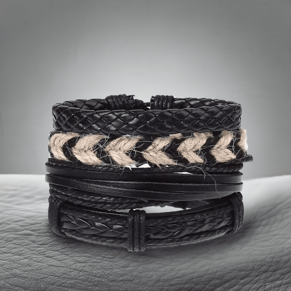 BEAST’S KNOT - 4 Pcs Genuine Braided Leather Bracelet Set for Men & Boys (8 inch) - THE MEN THING