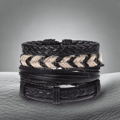 BEAST’S KNOT - 4 Pcs Genuine Braided Leather Bracelet Set for Men & Boys (8 inch) - THE MEN THING