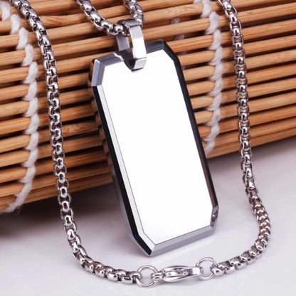 BEVELED DOG TAG - 20mm Pure Titanium Steel Pendant with 23inch Round Box 4mm Chain for Men & Boys — SS Pendant/ Necklace for Men | THE MEN THING