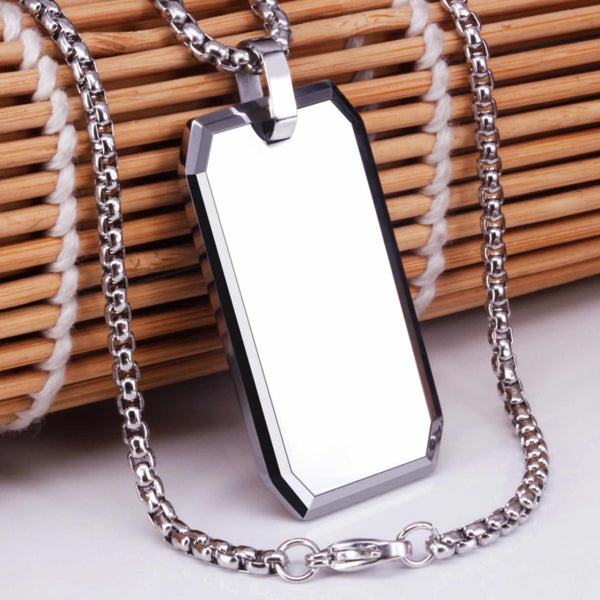 BEVELED DOG TAG - 20mm Pure Titanium Steel Pendant with 23inch Round Box 4mm Chain for Men & Boys