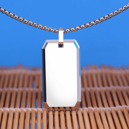 BEVELED DOG TAG - 20mm Pure Titanium Steel Pendant with 23inch Round Box 4mm Chain for Men & Boys — SS Pendant/ Necklace for Men | THE MEN THING