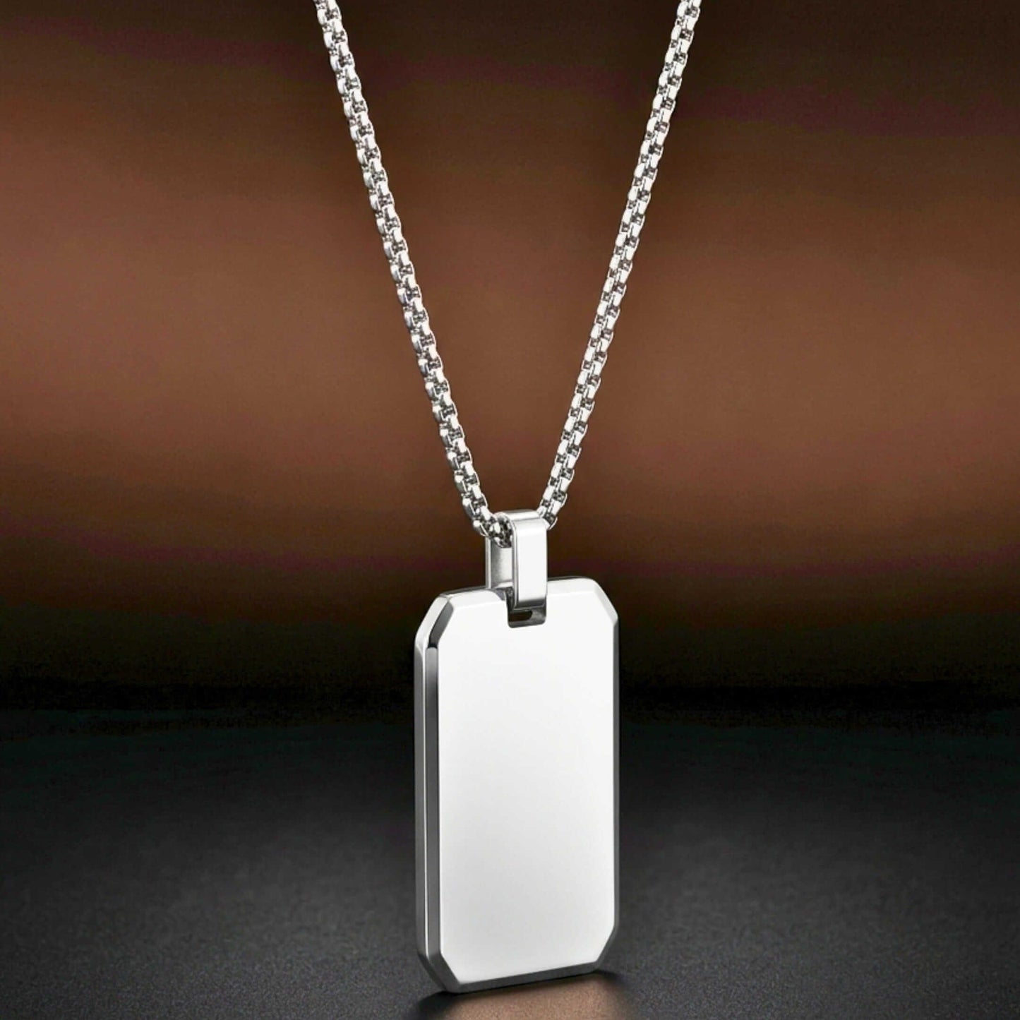 BEVELED DOG TAG - 20mm Pure Titanium Steel Pendant with 23inch Round Box 4mm Chain for Men & Boys — SS Pendant/ Necklace for Men | THE MEN THING