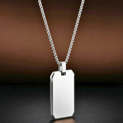 BEVELED DOG TAG - 20mm Pure Titanium Steel Pendant with 23inch Round Box 4mm Chain for Men & Boys — SS Pendant/ Necklace for Men | THE MEN THING