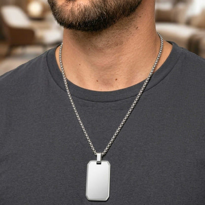 BEVELED DOG TAG - 20mm Pure Titanium Steel Pendant with 23inch Round Box 4mm Chain for Men & Boys — SS Pendant/ Necklace for Men | THE MEN THING
