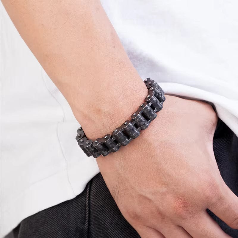 BIKER CHAIN BRACELET - 13mm Pure Titanium Steel Bracelet, Black Plated Antique Matt Finish Bracelet for Men & Boy (8inch) - THE MEN THING