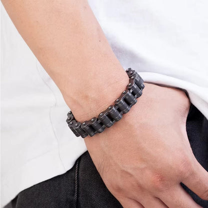 BIKER CHAIN BRACELET - 13mm Pure Titanium Steel Bracelet, Black Plated Antique Matt Finish Bracelet for Men & Boy (8inch) - THE MEN THING
