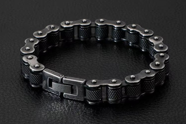 BIKER CHAIN BRACELET - 13mm Pure Titanium Steel Bracelet, Black Plated Antique Matt Finish Bracelet for Men & Boy (8inch)