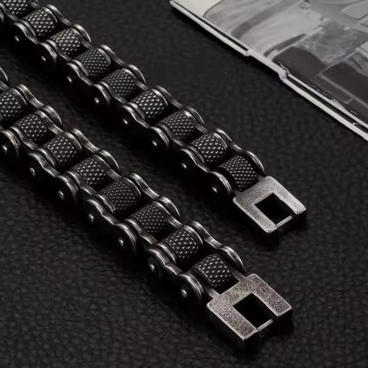 BIKER CHAIN BRACELET - 13mm Pure Titanium Steel Bracelet, Black Plated Antique Matt Finish Bracelet for Men & Boy (8inch) - THE MEN THING