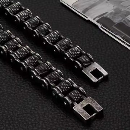 BIKER CHAIN BRACELET - 13mm Pure Titanium Steel Bracelet, Black Plated Antique Matt Finish Bracelet for Men & Boy (8inch) - THE MEN THING