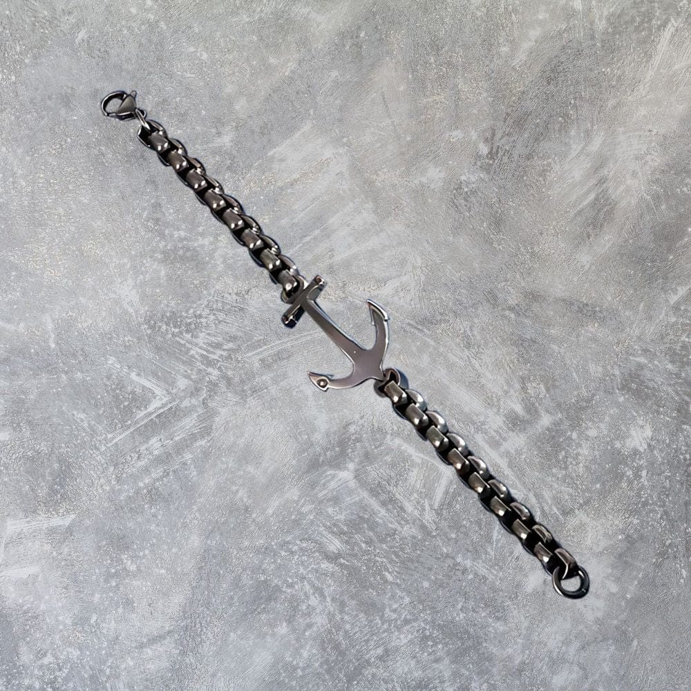 BLACK ANCHOR BOLD BRACELET - 8mm Pure Black Titanium Stainless Steel Bracelet, Black Chain Bracelet for Men & Boy (8inch) - THE MEN THING