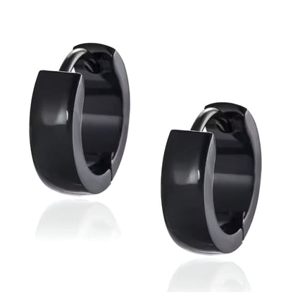 BLACK COBALT CREST - 5mm and 7mm Titanium Steel Hoop Earrings for Men & Boys (2 Pcs) - THE MEN THING