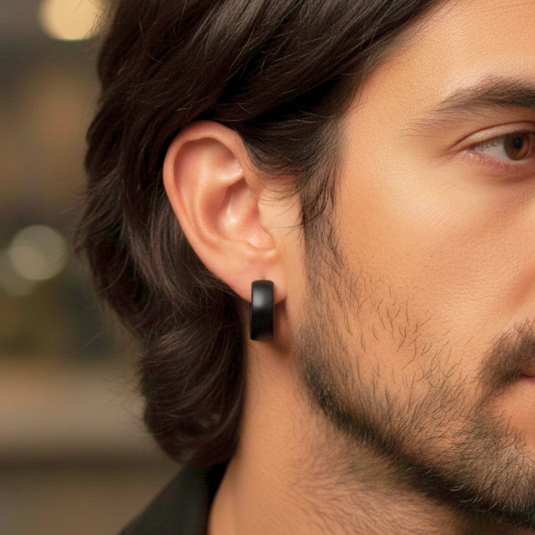 BLACK COBALT CREST - 5mm and 7mm Titanium Steel Hoop Earrings for Men & Boys (2 Pcs) - THE MEN THING