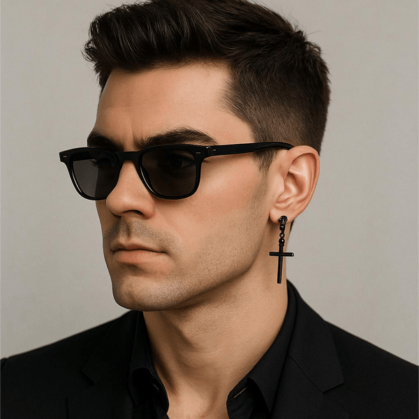 BLACK CRUX NOIR - Pure Titanium Steel Hoop Earrings for Men & Boys (2pcs)