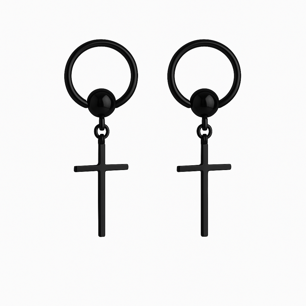 BLACK CRUX NOIR - Pure Titanium Steel Hoop Earrings for Men & Boys (2pcs) - THE MEN THING