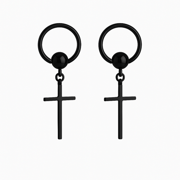 BLACK CRUX NOIR - Pure Titanium Steel Hoop Earrings for Men & Boys (2pcs)