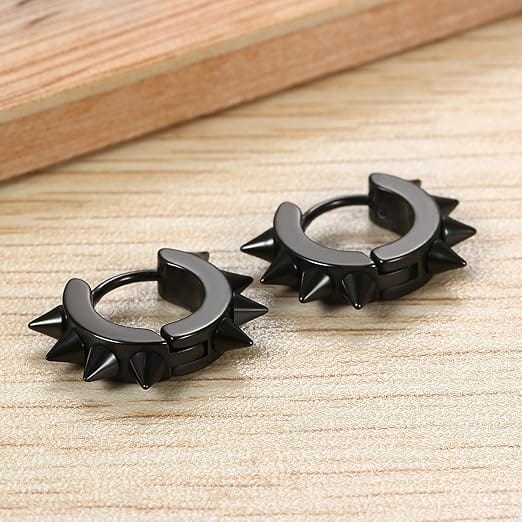 BLACK DAGGERLOOP - 5mm Titanium Steel Hoop Earrings for Men & Boys (2 Pcs) - THE MEN THING