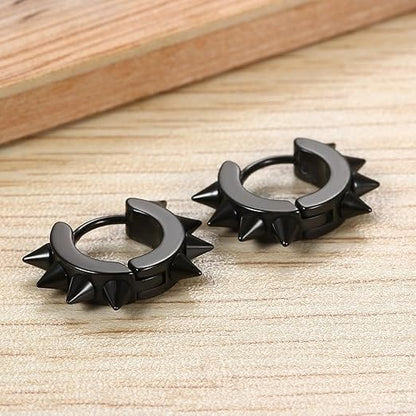 BLACK DAGGERLOOP - 5mm Titanium Steel Hoop Earrings for Men & Boys (2 Pcs) - THE MEN THING