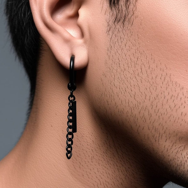 BLACK DROPCORE - 2.5mm Pure Titanium Steel Hoop Earrings for Men & Boys (2pcs)