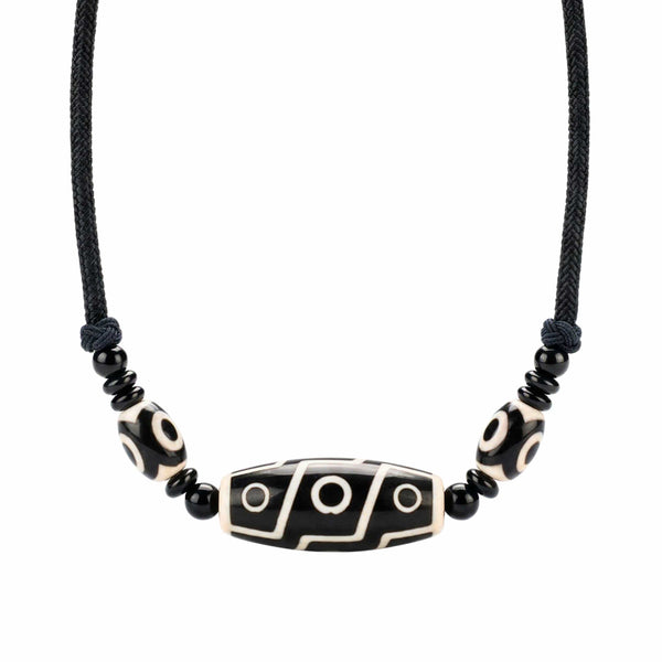 BLACK DZI – 43mm Natural Crystal Pendant with Adjustable Leather Rope for Men & Boys