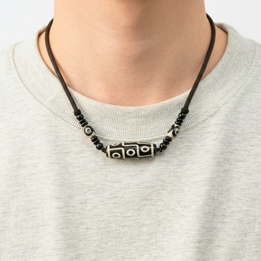 BLACK DZI – 43mm Natural Crystal Pendant with Adjustable Leather Rope for Men & Boys - THE MEN THING