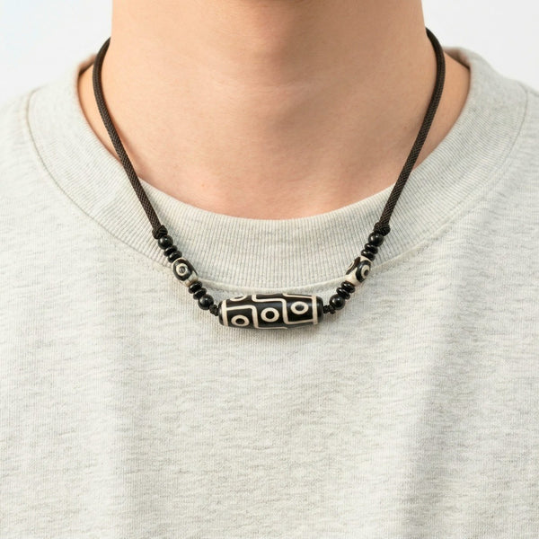BLACK DZI – 43mm Natural Crystal Pendant with Adjustable Leather Rope for Men & Boys