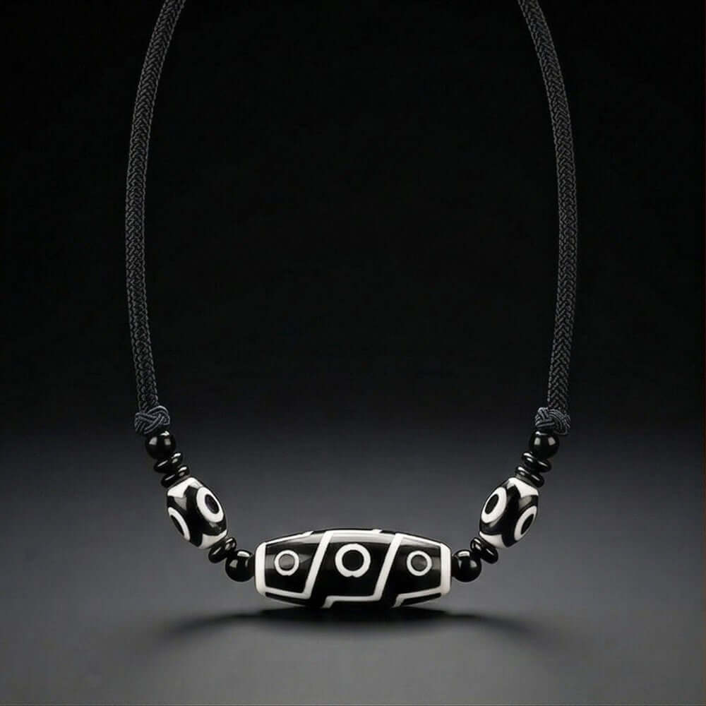 BLACK DZI – 43mm Natural Crystal Pendant with Adjustable Leather Rope for Men & Boys - THE MEN THING