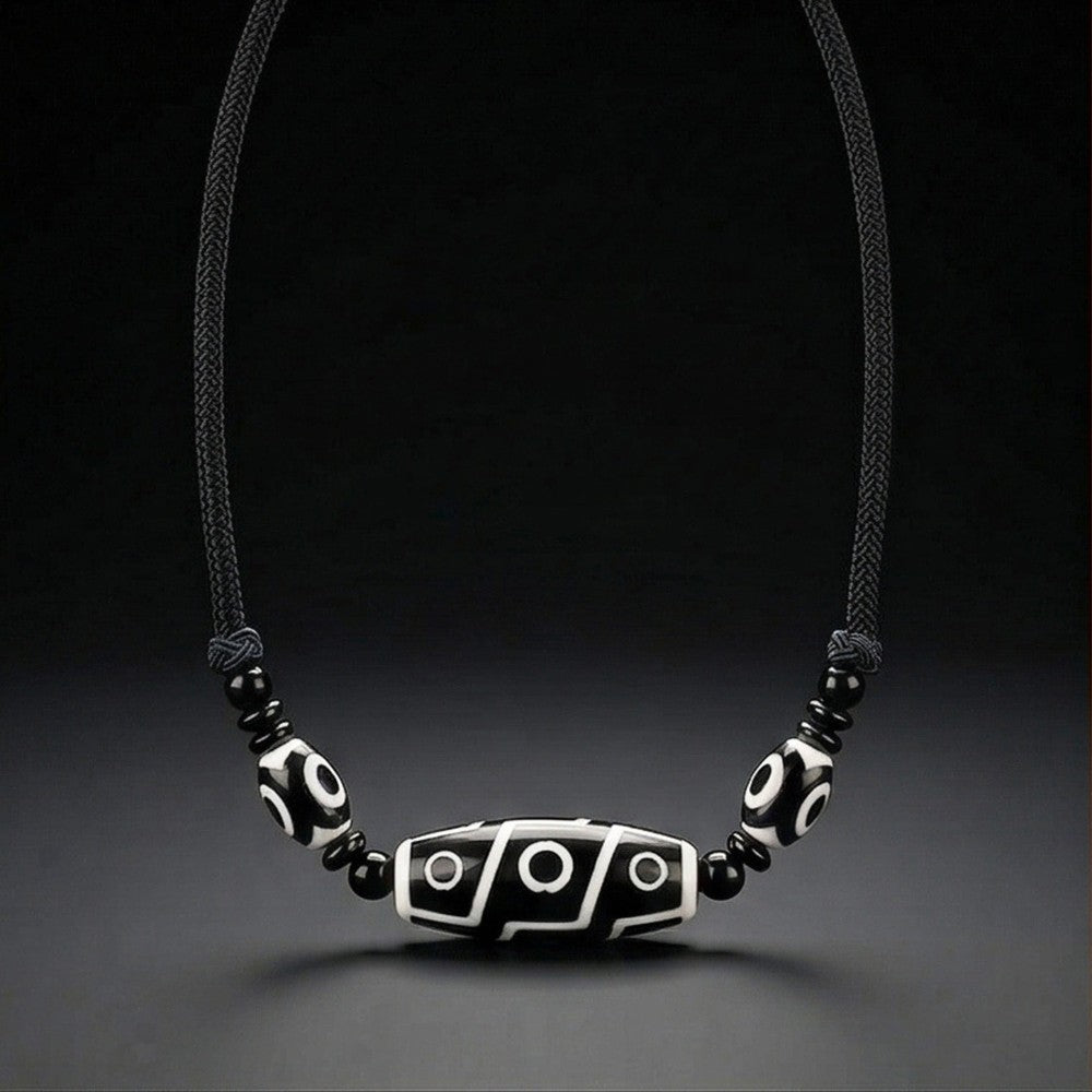 BLACK DZI – 43mm Natural Crystal Pendant with Adjustable Leather Rope for Men & Boys - THE MEN THING