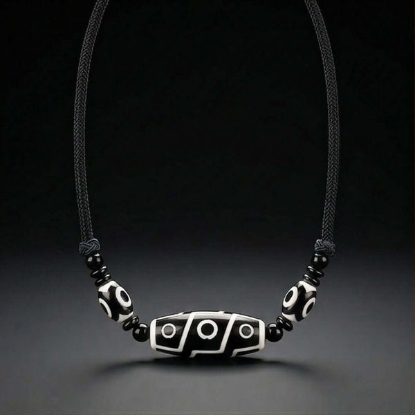 BLACK DZI – 43mm Natural Crystal Pendant with Adjustable Leather Rope for Men & Boys
