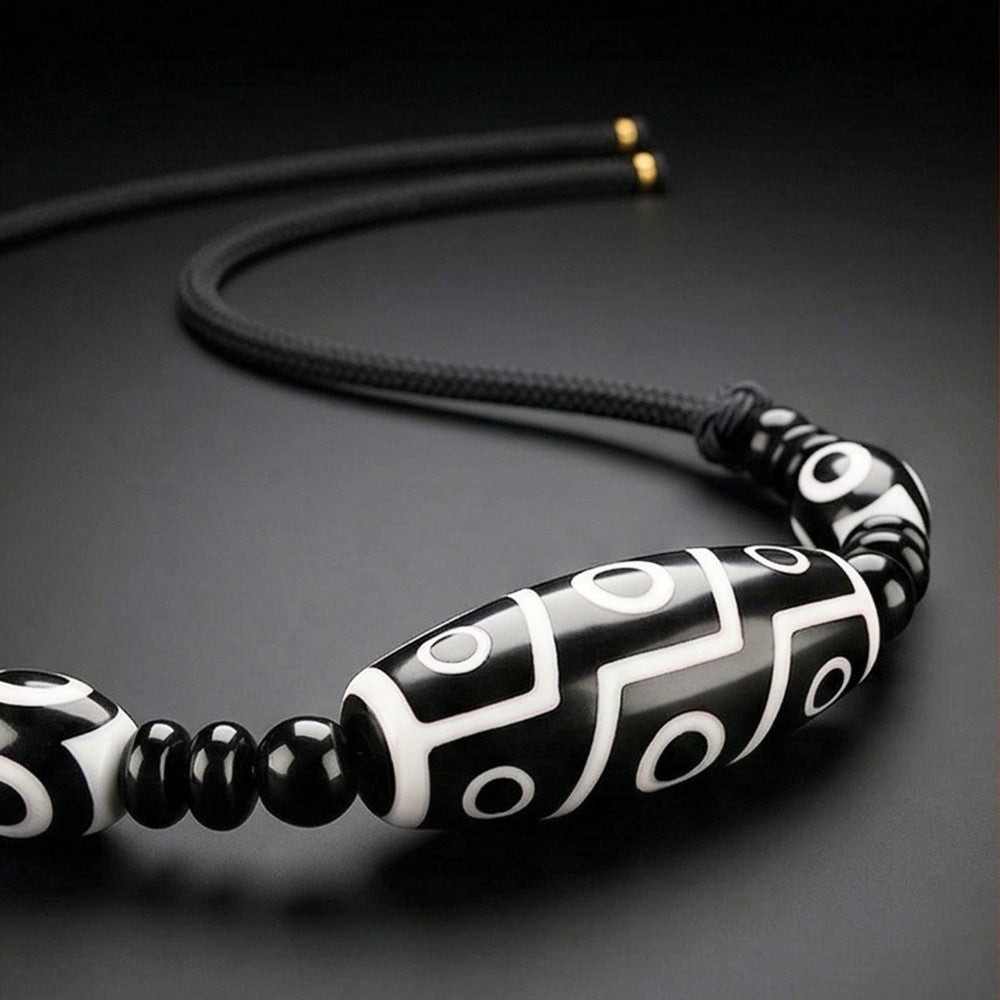 BLACK DZI – 43mm Natural Crystal Pendant with Adjustable Leather Rope for Men & Boys - THE MEN THING