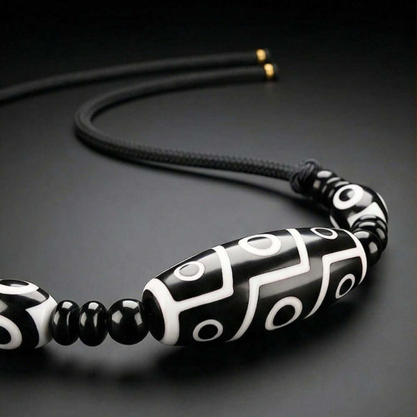 BLACK DZI – 43mm Natural Crystal Pendant with Adjustable Leather Rope for Men & Boys