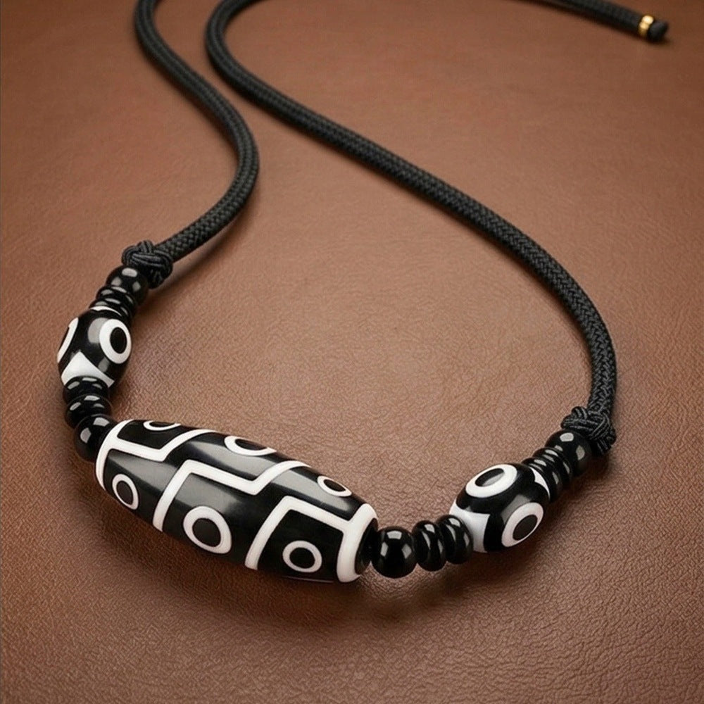 BLACK DZI – 43mm Natural Crystal Pendant with Adjustable Leather Rope for Men & Boys - THE MEN THING