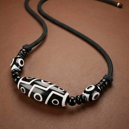 BLACK DZI – 43mm Natural Crystal Pendant with Adjustable Leather Rope for Men & Boys - THE MEN THING