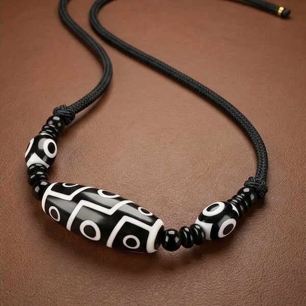 BLACK DZI – 43mm Natural Crystal Pendant with Adjustable Leather Rope for Men & Boys