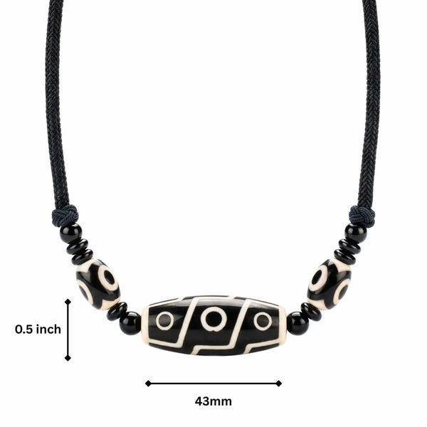 BLACK DZI – 43mm Natural Crystal Pendant with Adjustable Leather Rope for Men & Boys